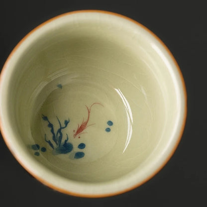 Chinese Hand Painted Fish Antique Water Cups Ceramic Opening Beautiful Tea Cup