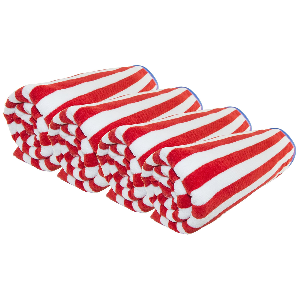 4 Pack Red Thin Stripe Cabana Towels (100% Cotton, 30" x 60", GSM 425)