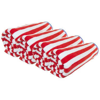 4 Pack Red Thin Stripe Cabana Towels (100% Cotton, 30" x 60", GSM 425)