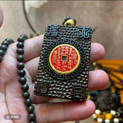 Natural Agarwood 6mm*108 Prayer Beads Lucky Necklace Mountain Ghost Coin Pandent