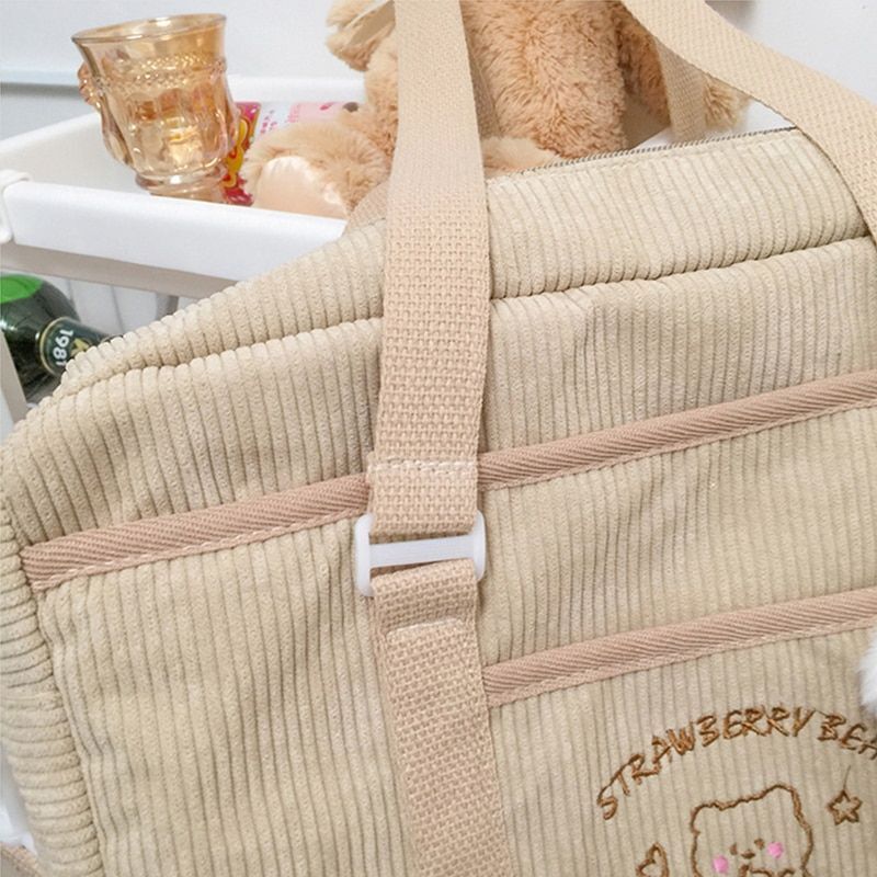 Shoulder Bag Corduroy Shopper Cartoon Embroidered Bear Letter Handbag 35*10*25CM
