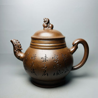 Vintage Chinese Yixing Purple Clay Teapot Zisha Ceremony Carving Collectible Art
