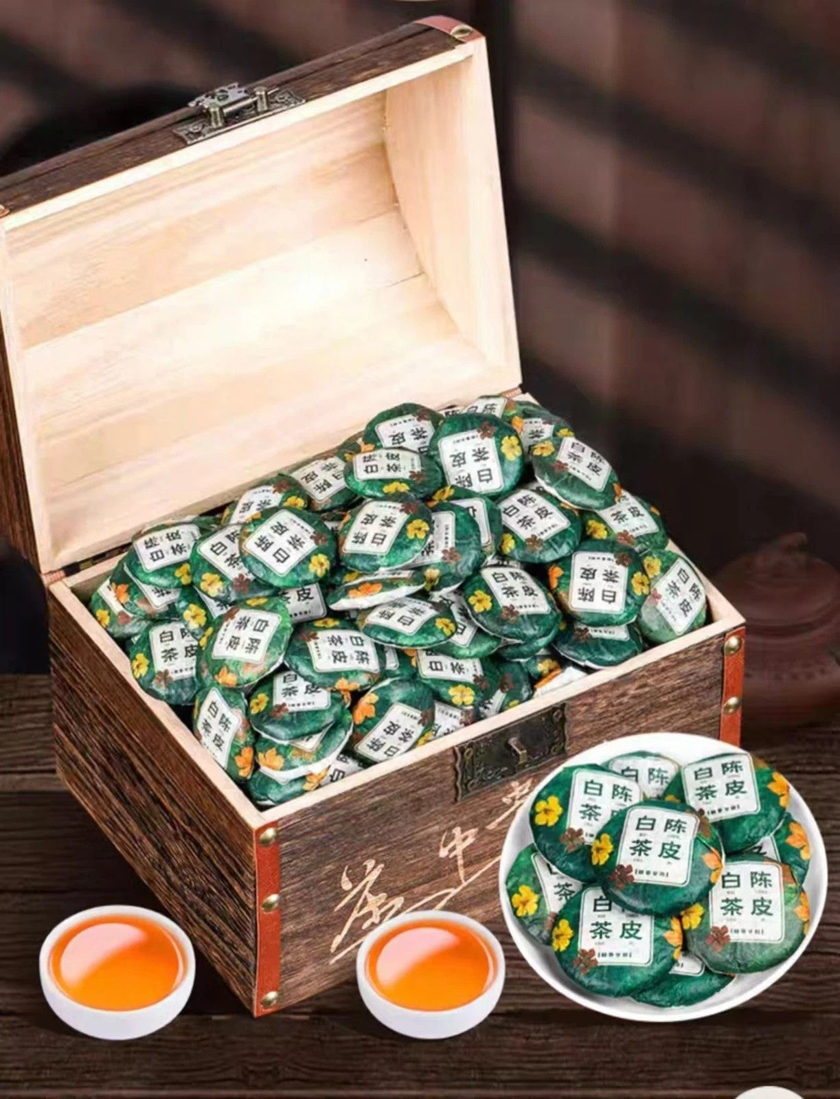 FuDing Dried tangerine white tea orange peel Shou Mei White Tea small cake tea