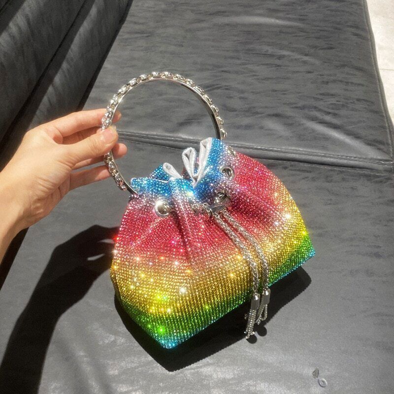 Tassel Evening Clutch Bag Women Crystal Bucket Purse Bridal Wedding Party