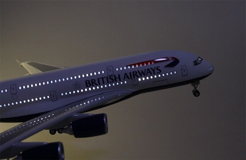 46CM BRITISH AIRWAYS AIRBUS A380 Airplane Led Sound-controlled Light Resin Model