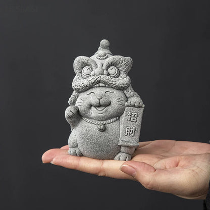 1pc Hand-carved Stone Tea Pet Fengshui Luck Cat Ornaments Zen Chinese Tea Craft