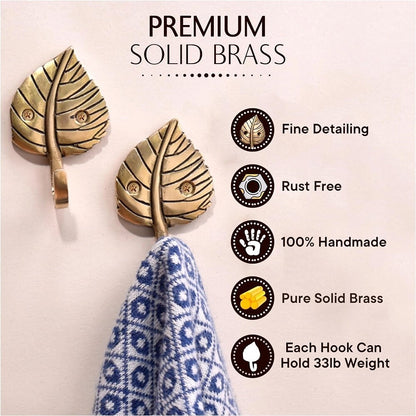 4 Pieces Brass Single Leaf Wall Hook Hanger Clothes Coat Hat Key Holder