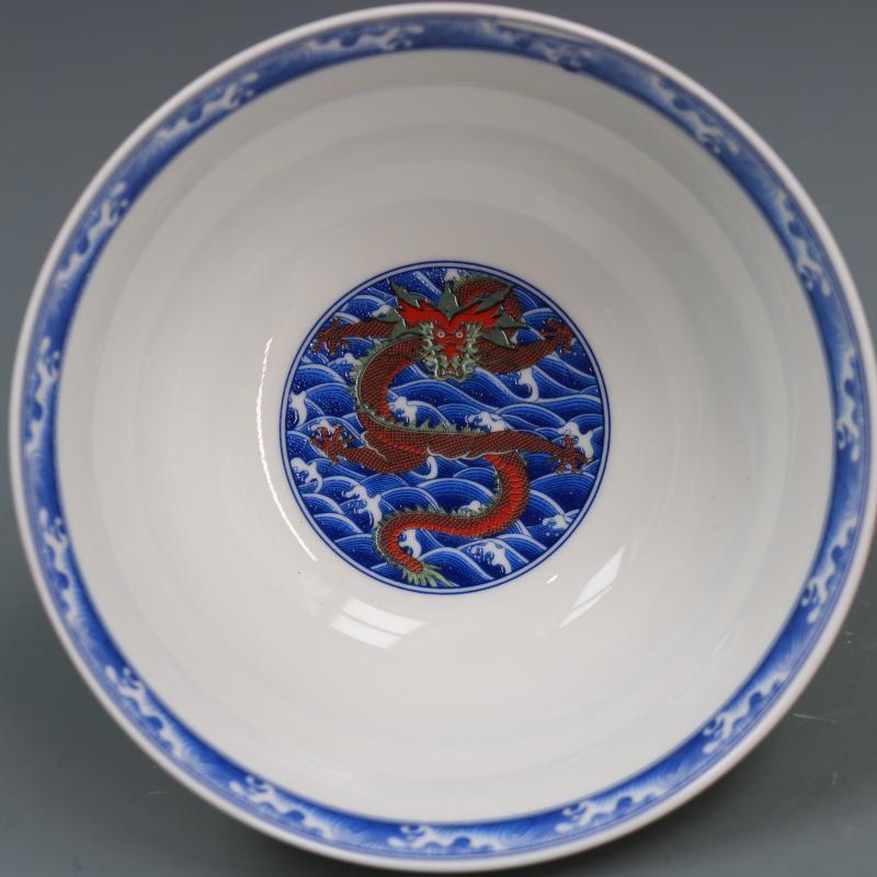 Collect Qing Famille Rose Porcelain Yellow Ground Dragon Bowl