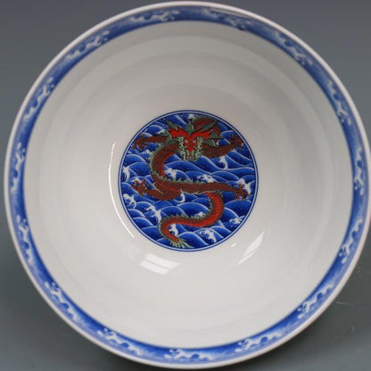 Collect Qing Famille Rose Porcelain Yellow Ground Dragon Bowl