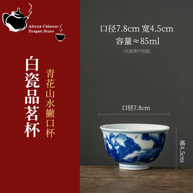 Ceramic Tea Cup Blue White Hand Cup Hand Painted Antique Porcelain Tea Bowl