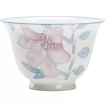 Handmade Tea Cup Porcelain Personal Cup Lily Floral Relief Carved 45ml One Piece