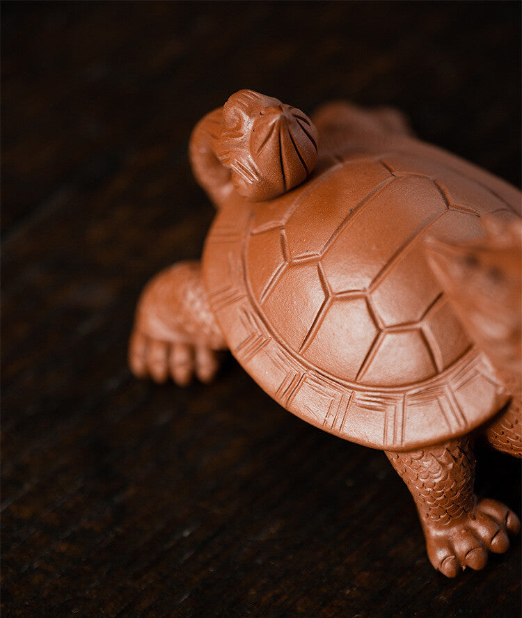 traditional craft handmade tea pet dragon turtle statue zisha purple clay animal