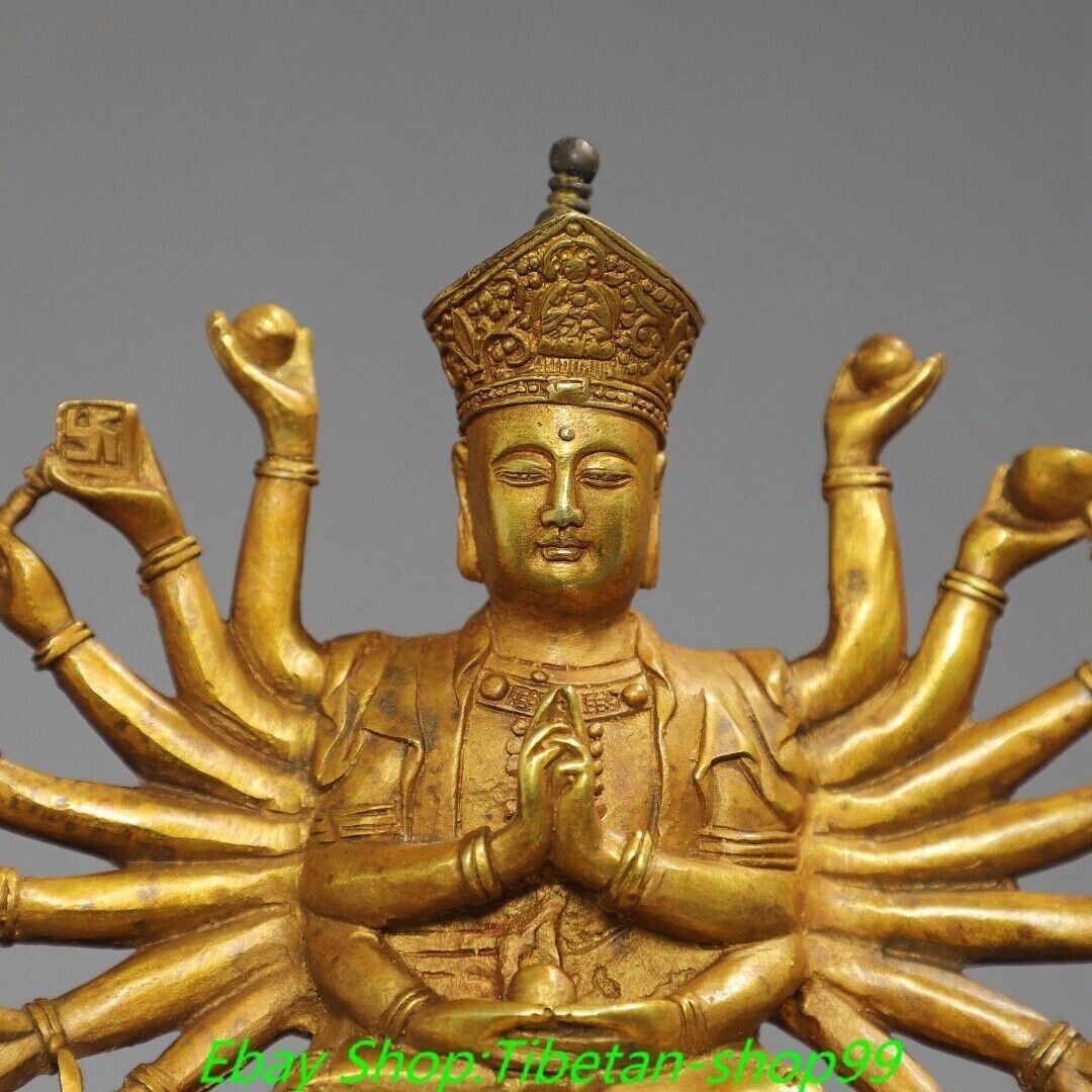 7'' Old Tibet Tibetan Bronze Gilt 18 Hands Maha Cundi Mother Buddha Statue
