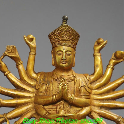 7'' Old Tibet Tibetan Bronze Gilt 18 Hands Maha Cundi Mother Buddha Statue