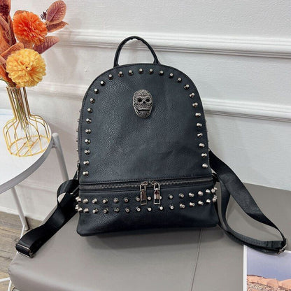 Large Backpack Daypack Black Synthetic Leather Traveling Bag Laptop 27*13*32 CM