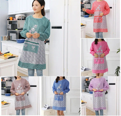 Women Kitchen Apron Long Sleeve Cooking Baking Workwear Bib Polyester 68x46x30cm