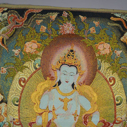 24"Old Chinese Silk Embroidery Tibetan Buddhist Thangka Vajrasattva Mahāsattva