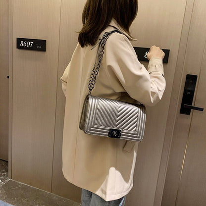 Chain Shoulder Bag V-Line Leather Crossbody Bags Lock Messenger Handbag 9 Colors