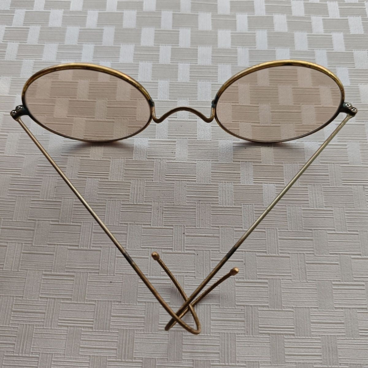 Vintage Round Crystal Sunglasses Old Shanghai Tea Tint Hook Eyewear Photo Prop