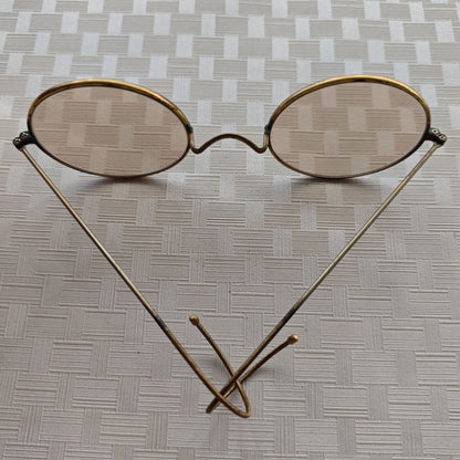 Vintage Round Crystal Sunglasses Old Shanghai Tea Tint Hook Eyewear Photo Prop