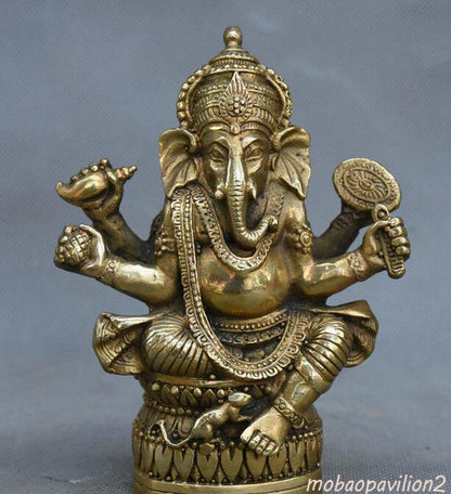 Copper Statue Tibetan Buddhism Brass Ganesha Ganapati Ganesh Lord God Elephant B