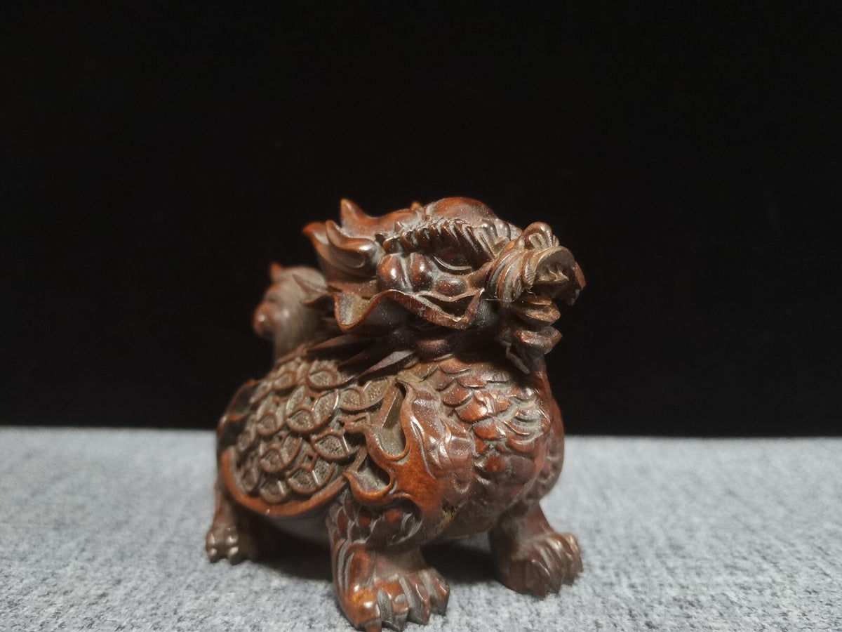 Excellent Chinese Boxwood Carved Dragon Turtle Statue Collection Sculpture Art
