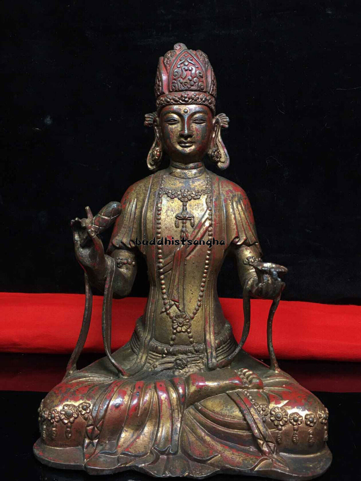 9.2" Old Dynasty China Buddhism Tibet Temple Bronze Kwan-Yin Buddha Statue