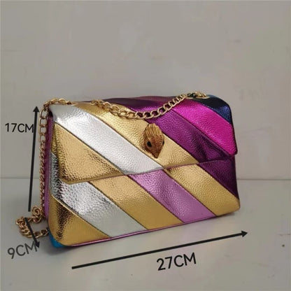 Stitching Rainbow Patchwork Handbag Synthetic Leather Metallic Square 19*7*13 CM