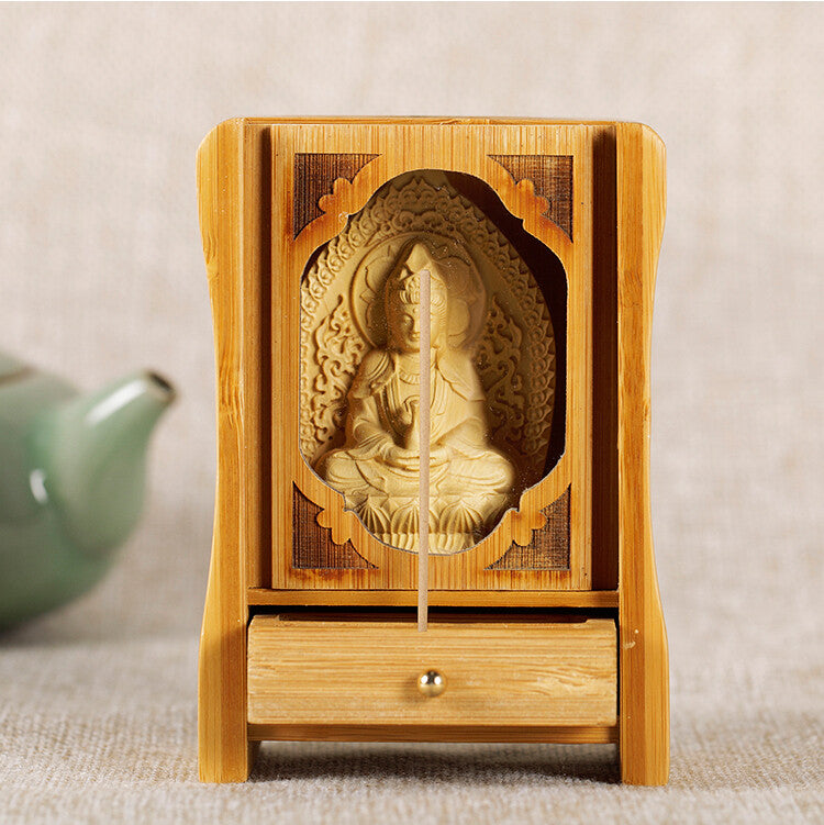 Crafts Mini Portable Buddhist Wood Bamboo Altar Butsudan Shrine God Zen House