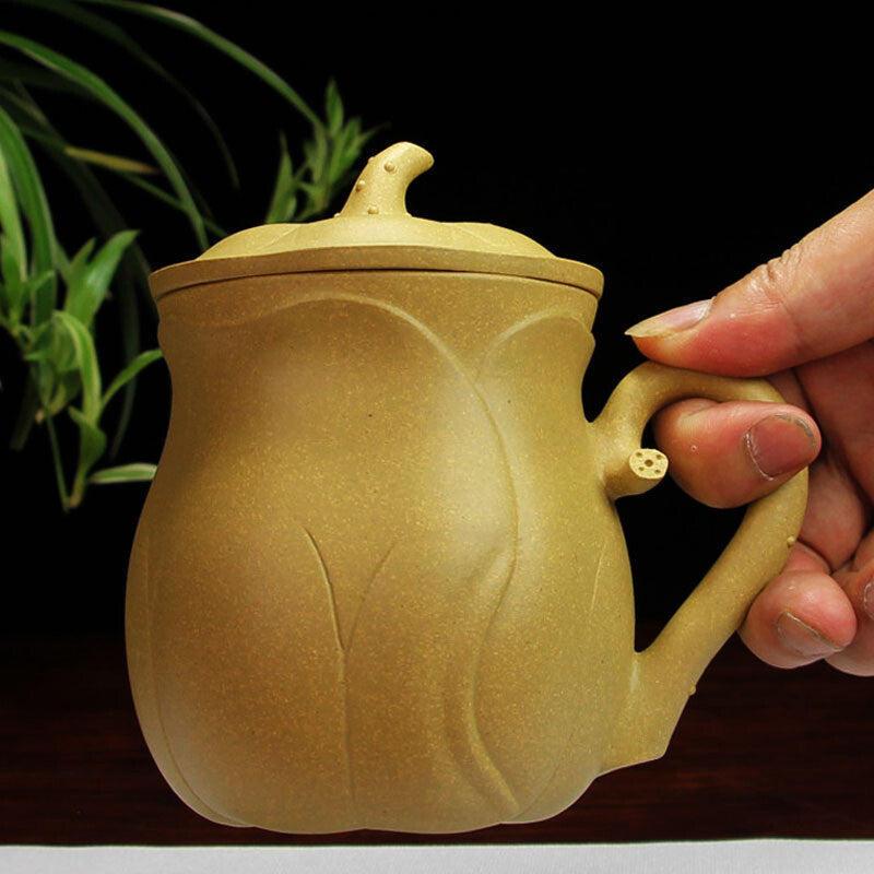 Full Handmade Tea Cup Real Yixing Zisha Duan Clay Office Cup With Lid Handle New