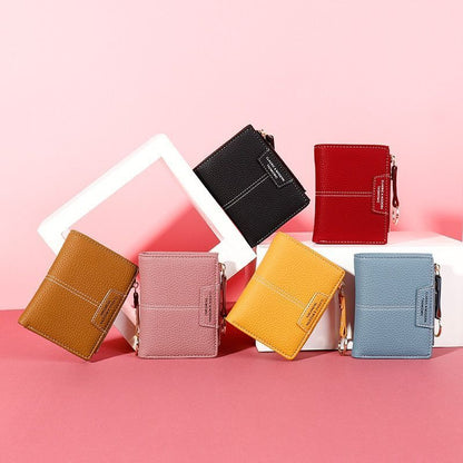 Yellow Wallet Soft Leather Purse Card Coin Holder Small Bag Zipper Keychain Tool