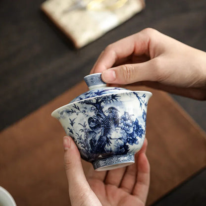 Chinese Tradition Ceramic Gaiwan Teacup Handmade Porcelain Hand-painted