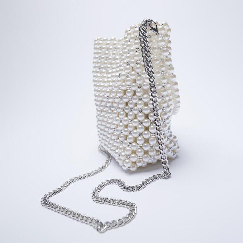 White Beaded Fairy Portable Messenger Bag Chain Purses Handbags Cross Body Bags