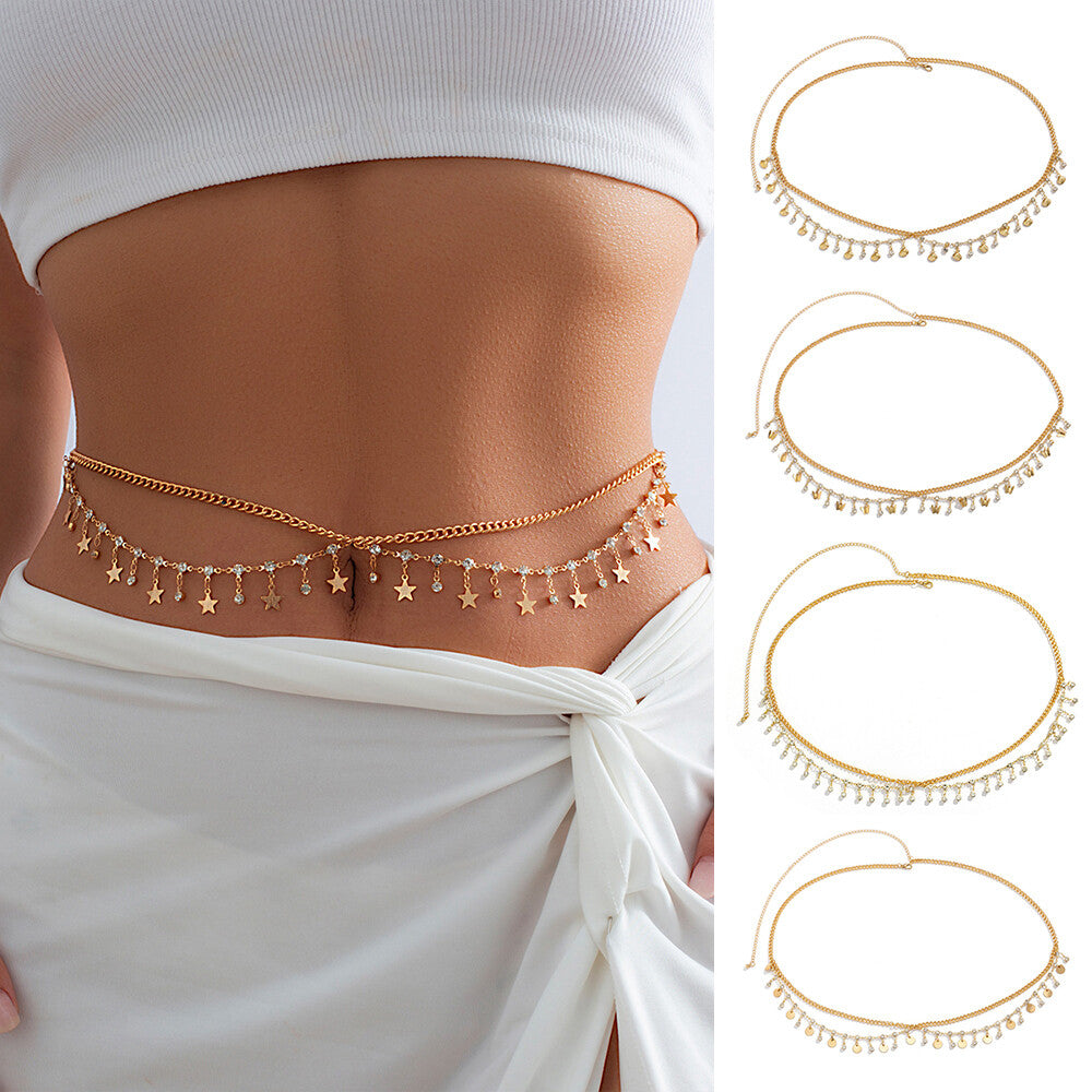Waist Chains Rhinestone Star Tassel Pendant Waist Belly Belt Tassel Body Chain
