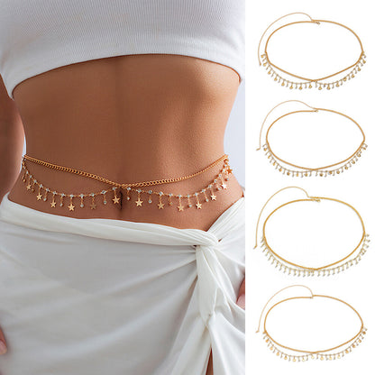 Waist Chains Rhinestone Star Tassel Pendant Waist Belly Belt Tassel Body Chain