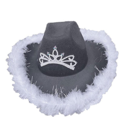 Cowgirl Hat Feather Vintage Brim Crown Western Concert Party Women's Cowboy Hat