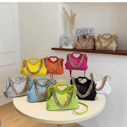 Green Chain Small Synthetic Leather Shoulder Crossbody Bag Wooden Handle Handbag