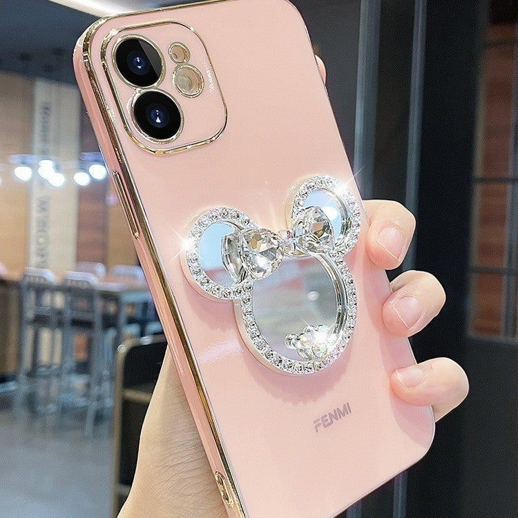 For iPhone 17 Pro Max/16/15 Cute Bling Mirror Holder Phone Case w/Chain 8 color