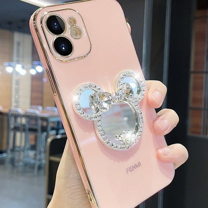 For iPhone 17 Pro Max/16/15 Cute Bling Mirror Holder Phone Case w/Chain 8 color