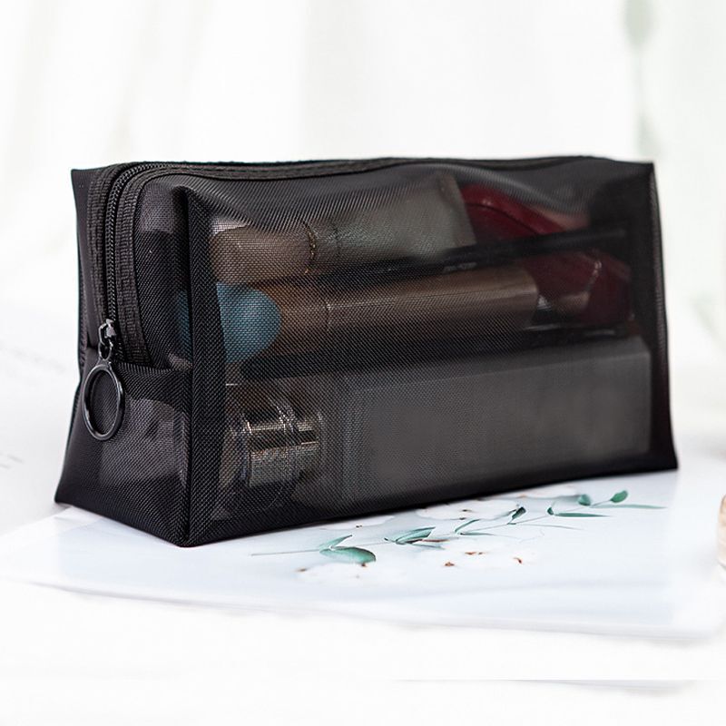 Black Transparent Mesh Cosmetic Makeup Bag Organizer Travel Storage Pouch Cases