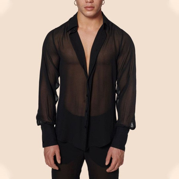 Summer Thin and Transparent Men's Shirt Breathable Casual Top Performance Suit