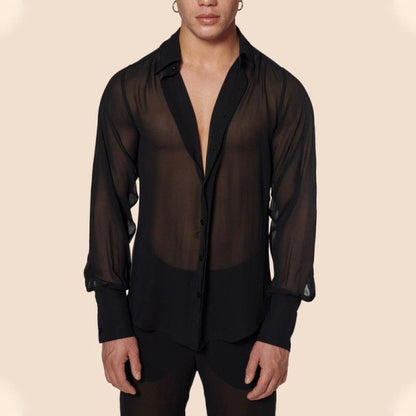Summer Thin and Transparent Men's Shirt Breathable Casual Top Performance Suit