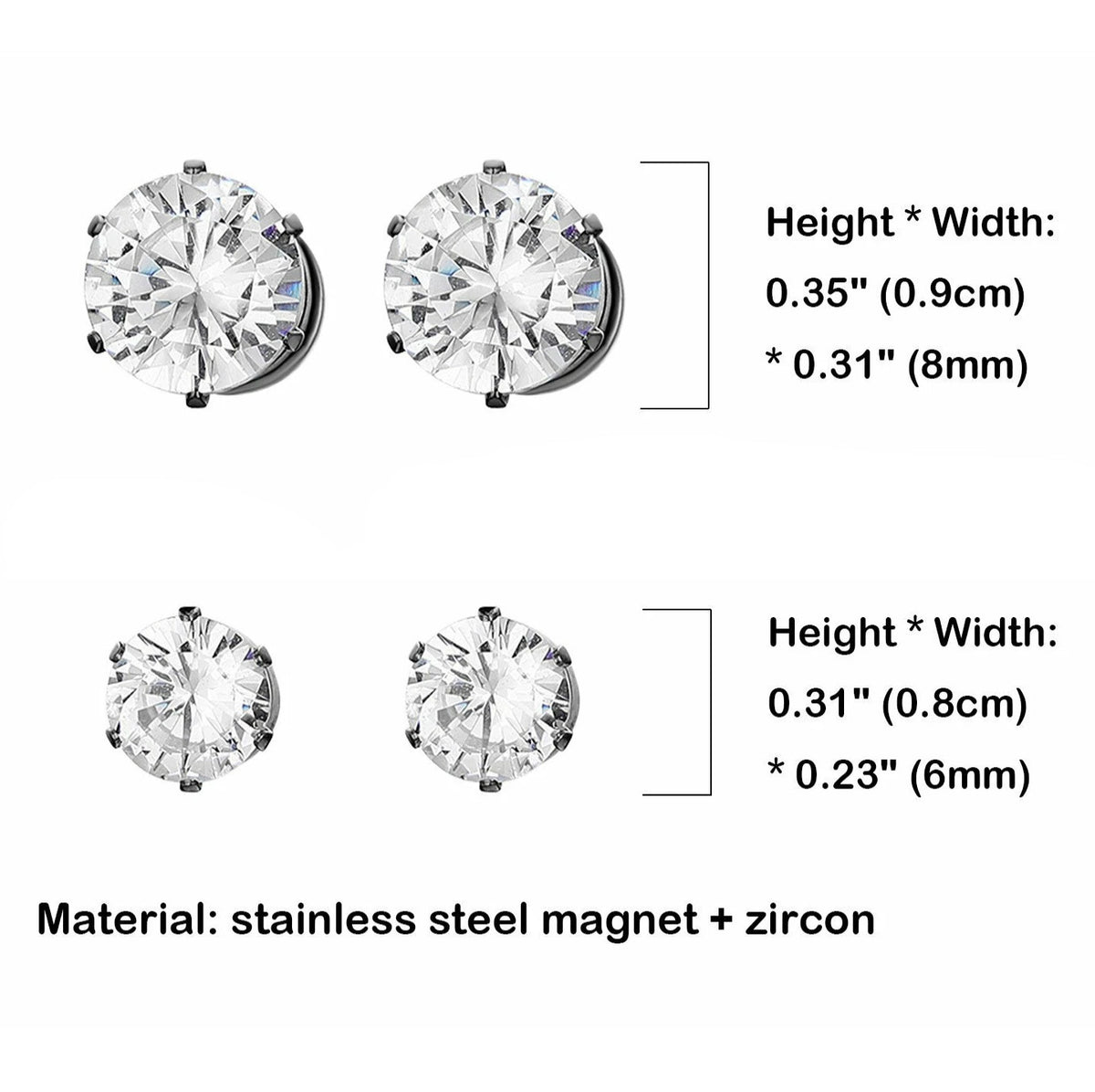 Titanium Steel Magnetic Stud Earrings 6MM/8MM For Women Men Non-Piercing Clip On