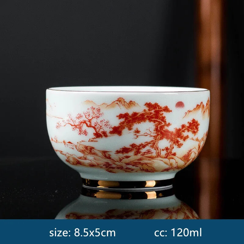 Ceramic Tea Cup Blue White Porcelain Portable Single Cup Home Handmade Teacup