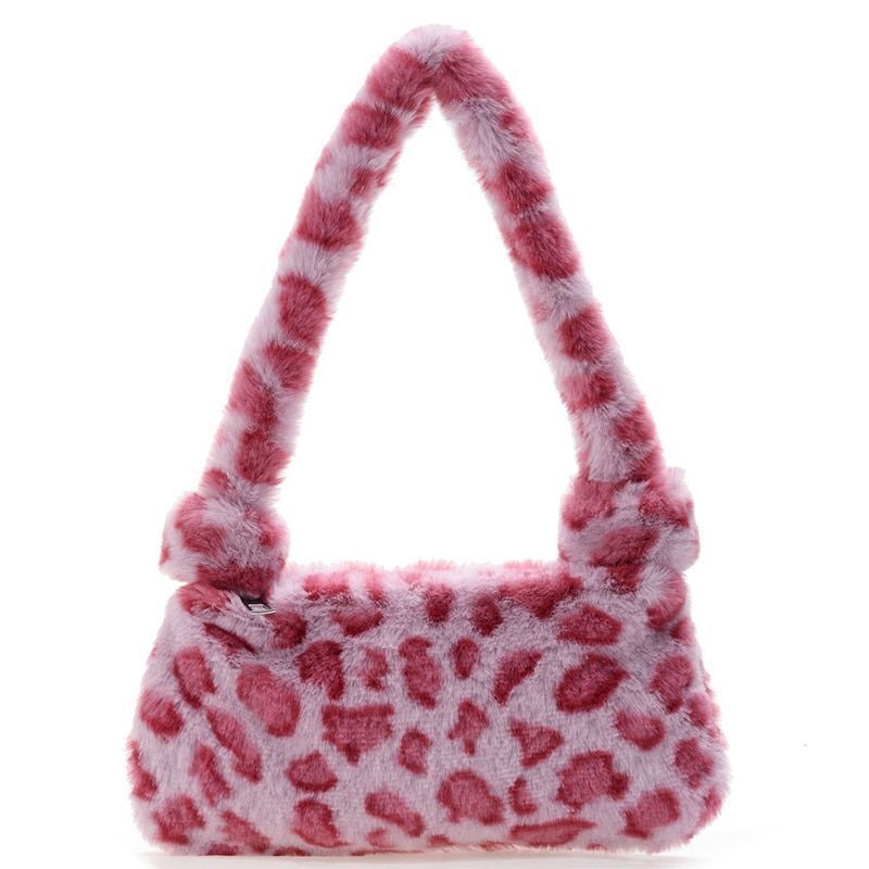 Mini Shoulder Bags Winter Plush Underarm Bag Pattern Fluffy Tote Small Purse 1pc