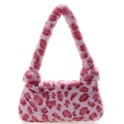 Mini Shoulder Bags Winter Plush Underarm Bag Pattern Fluffy Tote Small Purse 1pc