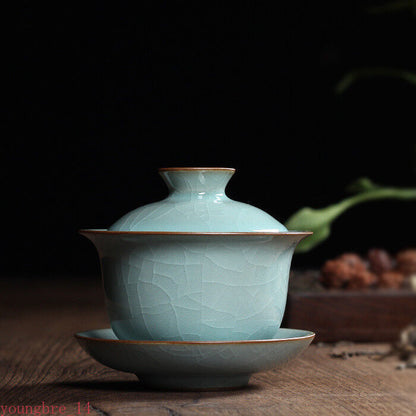 Longquan Celadon Gaiwan Porcelain Tea Bowl Lid Cup Saucer Covered Bowls New