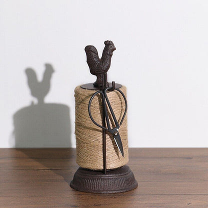 Animal Statue Cast Iron Antique Rustic Big Rooster Hemp Rope Roll Scissor Holder
