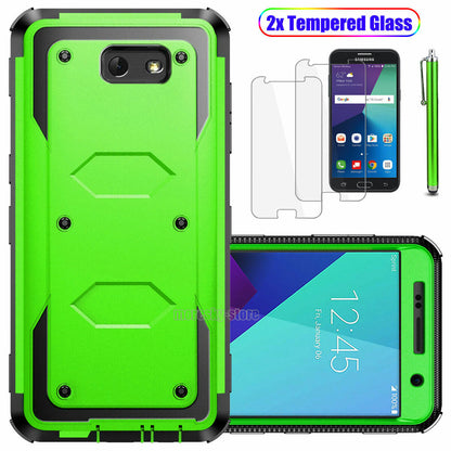 Samsung Galaxy J7 (2017) Dual Layer Rubber Case Cover / Tempered Glass Protector