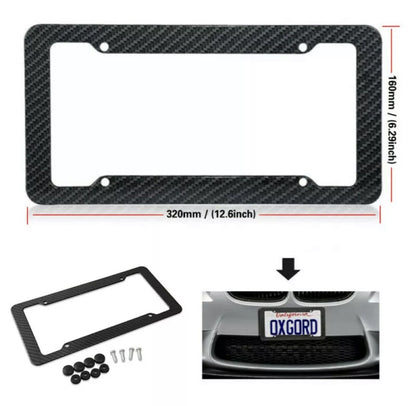 Black Car Carbon Fiber License Plate Frame Cover Front & Rear Universal USA Size